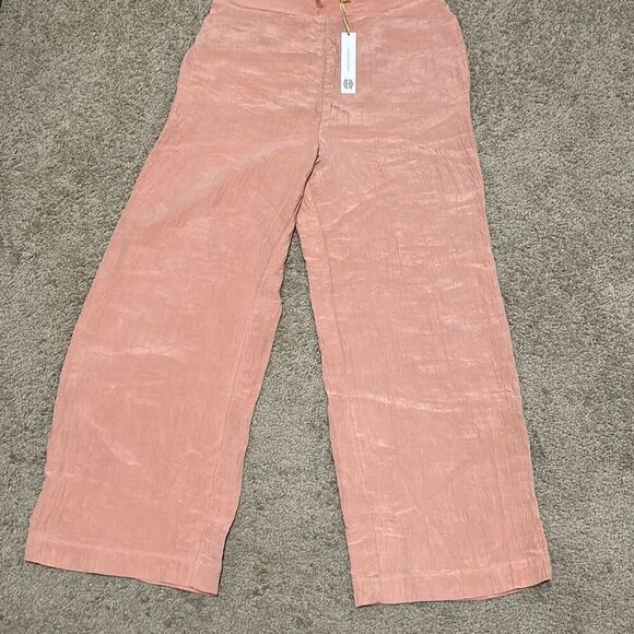 House Of Harlow Women's L Textured Satin Wide Leg Pants Blush Pink Pull On New - Picture 1 of 9